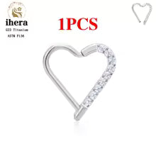 G23 Titanium Heart Earring Hoop 16G CZ Hinged Segment