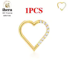 G23 Titanium Heart Earring Hoop 16G CZ Hinged Segment