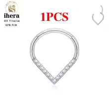 G23 Titanium Heart Earring Hoop 16G CZ Hinged Segment