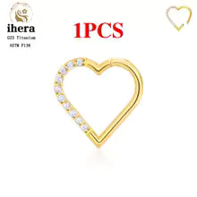 G23 Titanium Heart Earring Hoop 16G CZ Hinged Segment