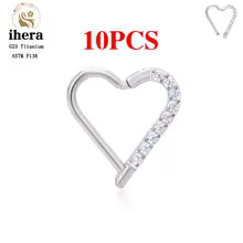 G23 Titanium Heart Earring Hoop 16G CZ Hinged Segment