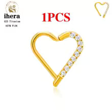 G23 Titanium Heart Earring Hoop 16G CZ Hinged Segment