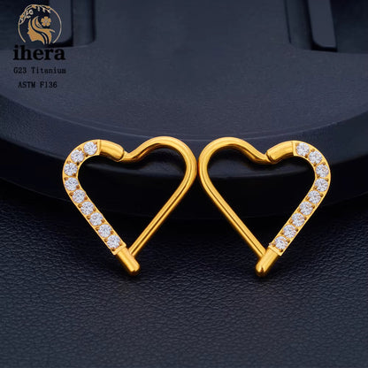 G23 Titanium Heart Earring Hoop 16G CZ Hinged Segment