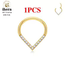 G23 Titanium Heart Earring Hoop 16G CZ Hinged Segment