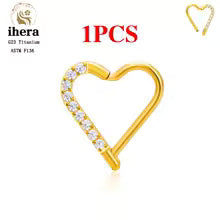 G23 Titanium Heart Earring Hoop 16G CZ Hinged Segment