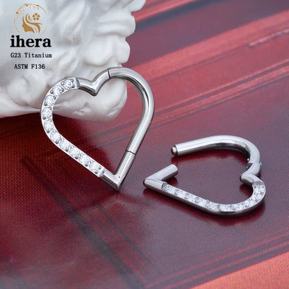 G23 Titanium Heart Earring Hoop 16G CZ Hinged Segment